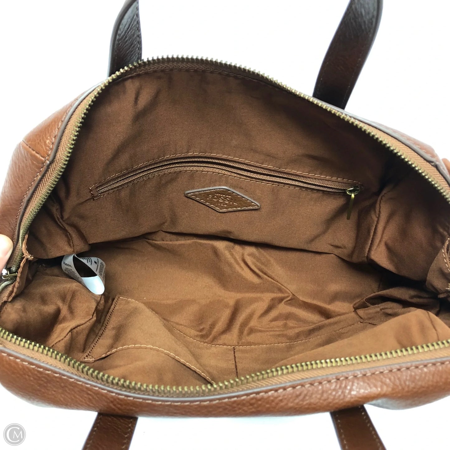 Handbag Leather By Fossil, Size: Medium