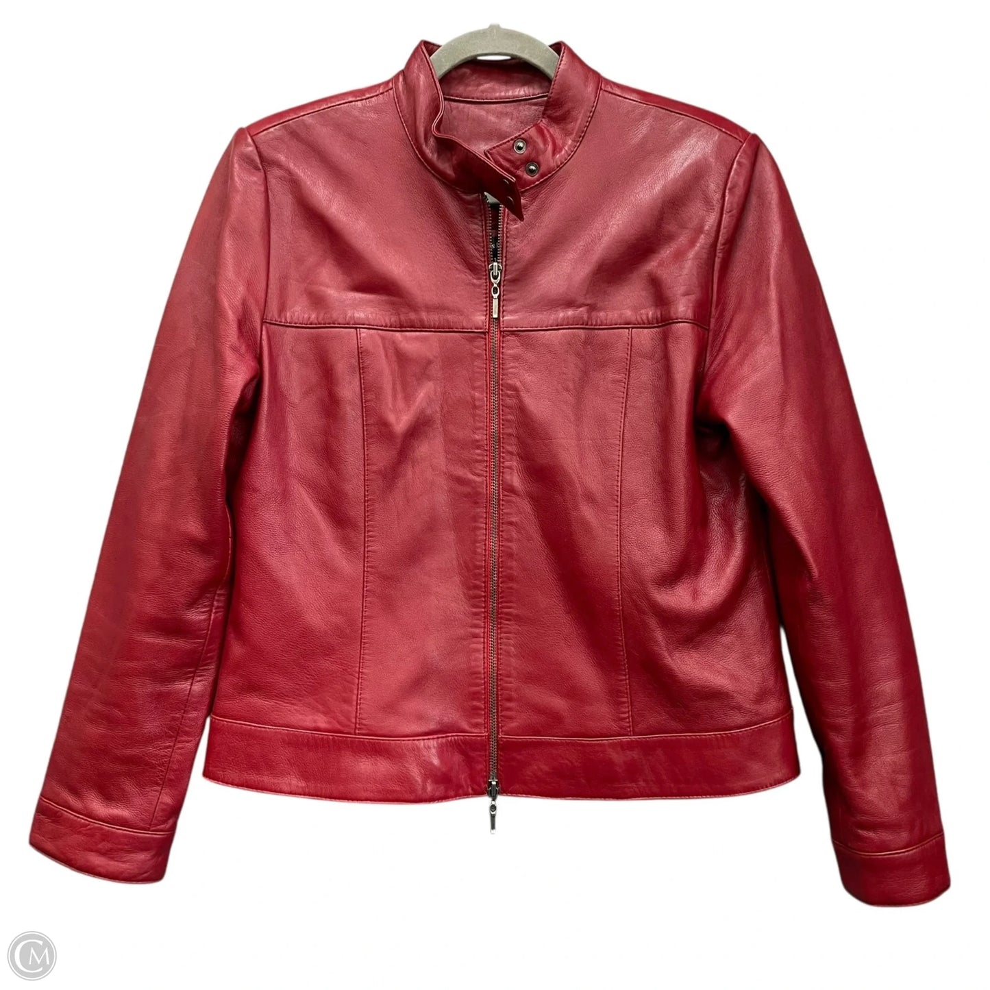 Jacket Moto Leather By Clothes Mentor In Red, Size: 10