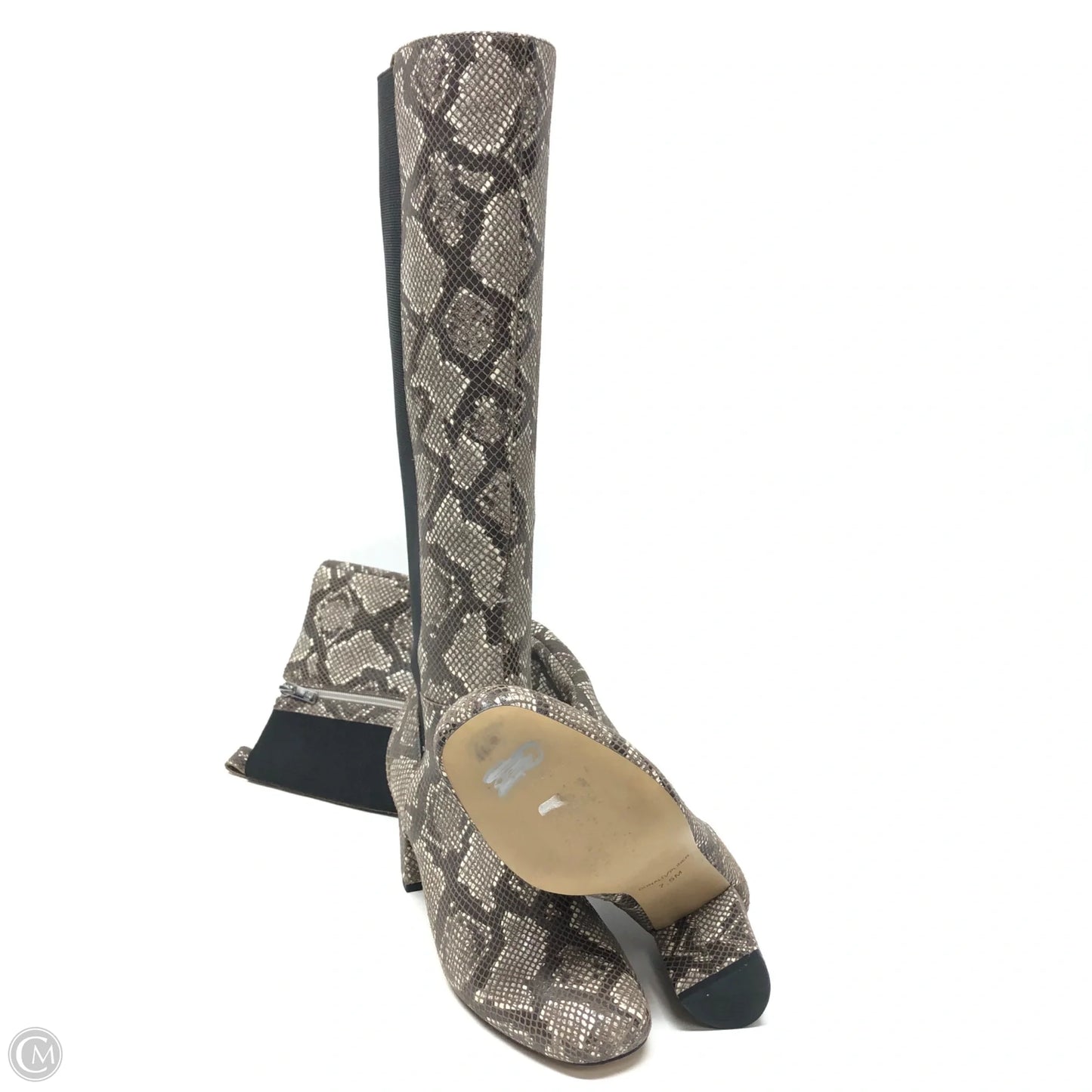 Boots Knee Heels By Donna Karan In Snakeskin Print, Size: 7.5