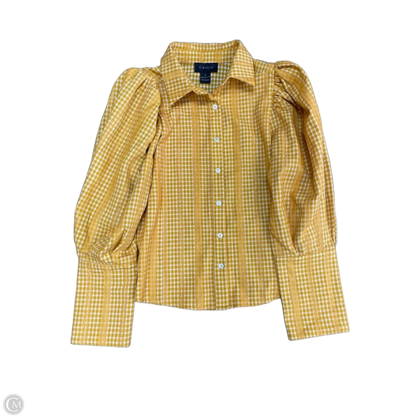 Blouse Long Sleeve By Gracia In White & Yellow, Size: S