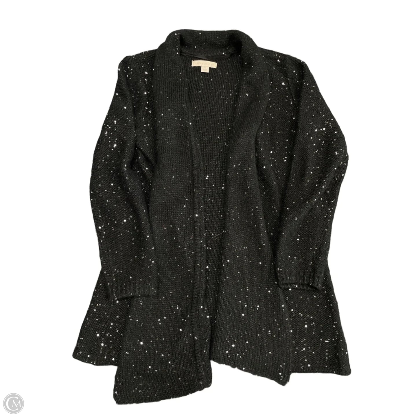 Sweater Cardigan By Laura Ashley In Black & Silver, Size: M