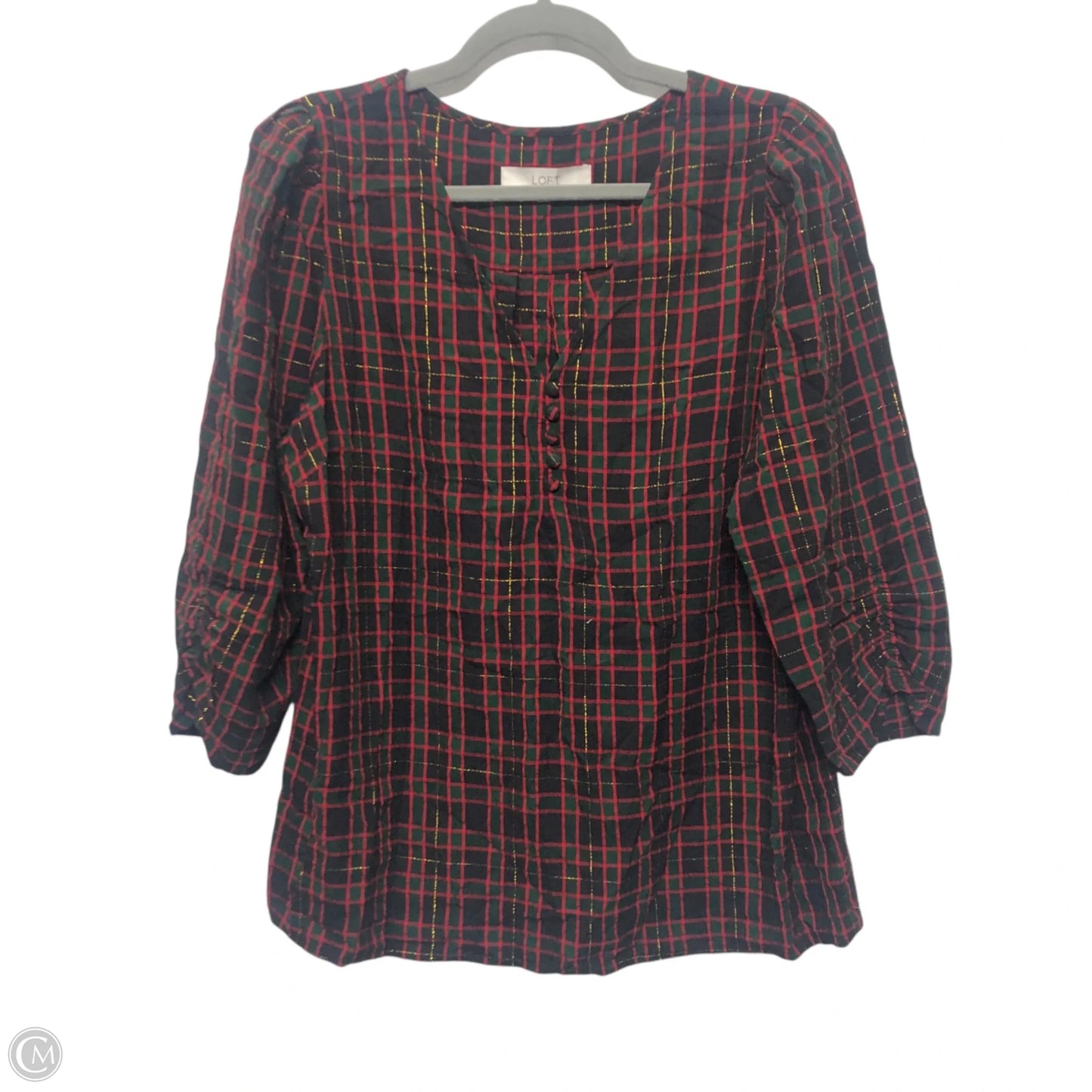 Top Long Sleeve By Loft In Plaid Pattern, Size: M