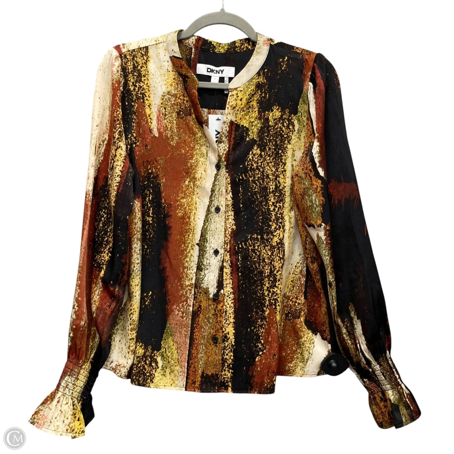 Top Long Sleeve By Dkny In Brown & Cream, Size: S