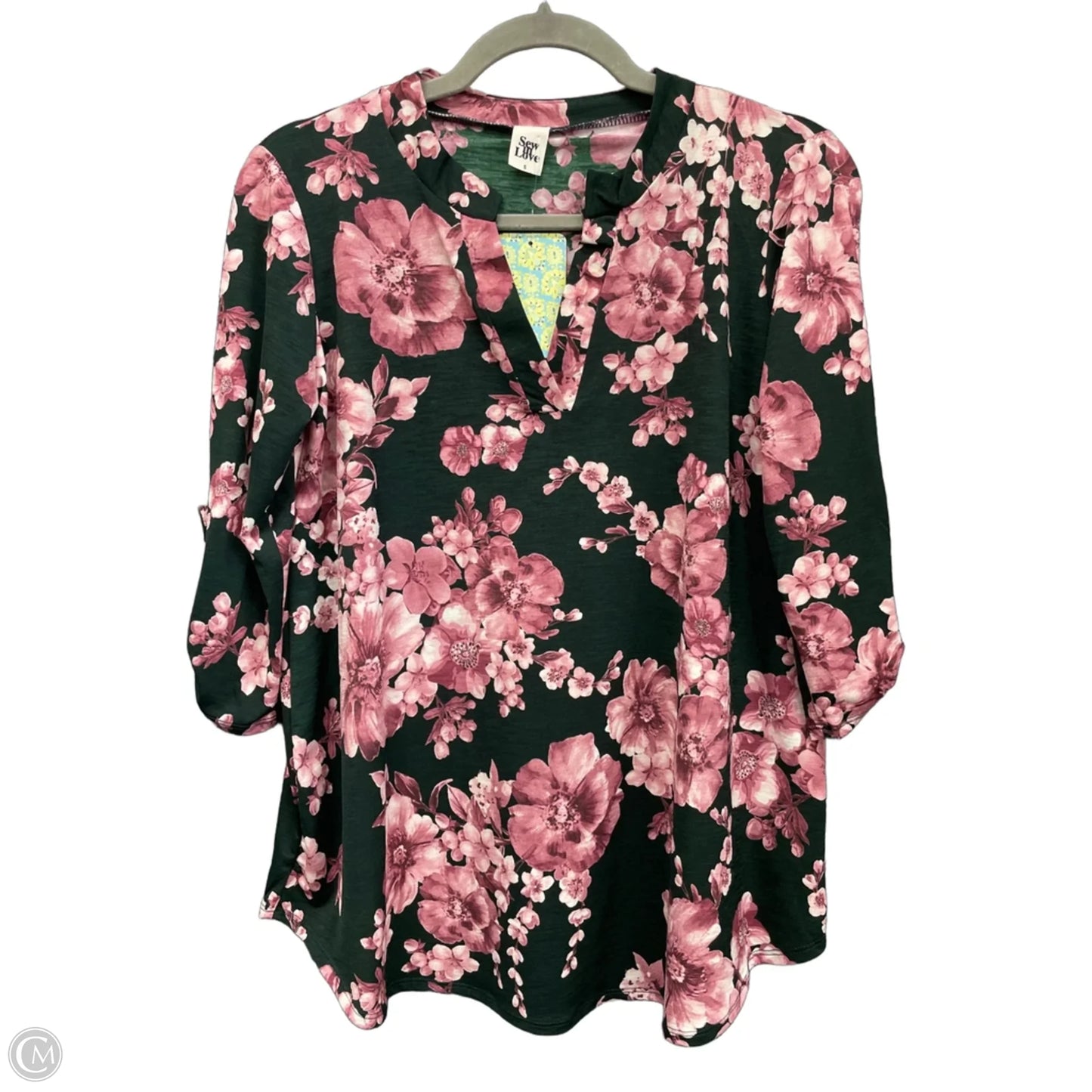 Top 3/4 Sleeve By Sew In Love In Green & Pink, Size: S