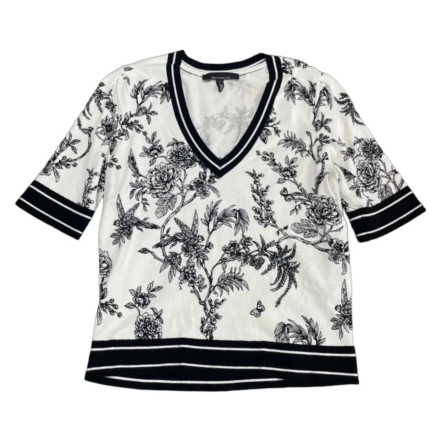 Top Short Sleeve By White House Black Market In Black & White, Size: L