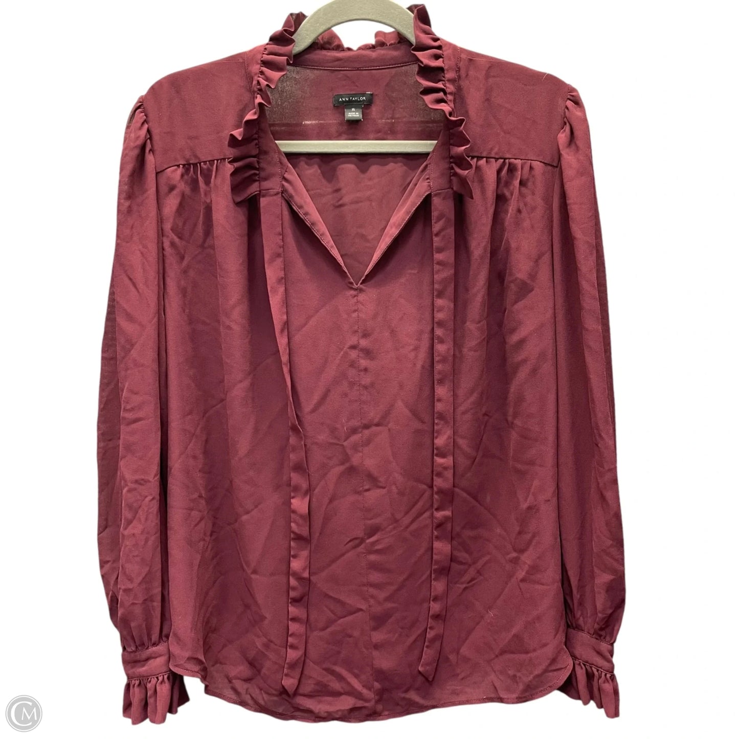 Blouse Long Sleeve By Ann Taylor In Maroon, Size: Xl