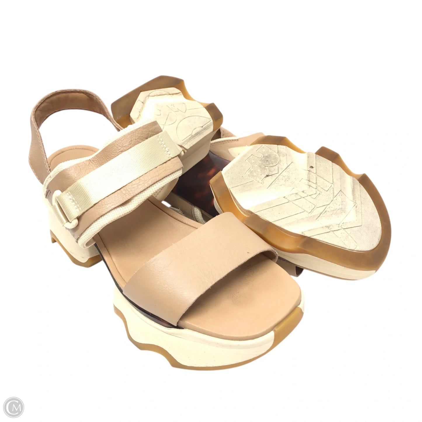 Sandals Heels Block By Sorel In Brown & Cream, Size: 9.5