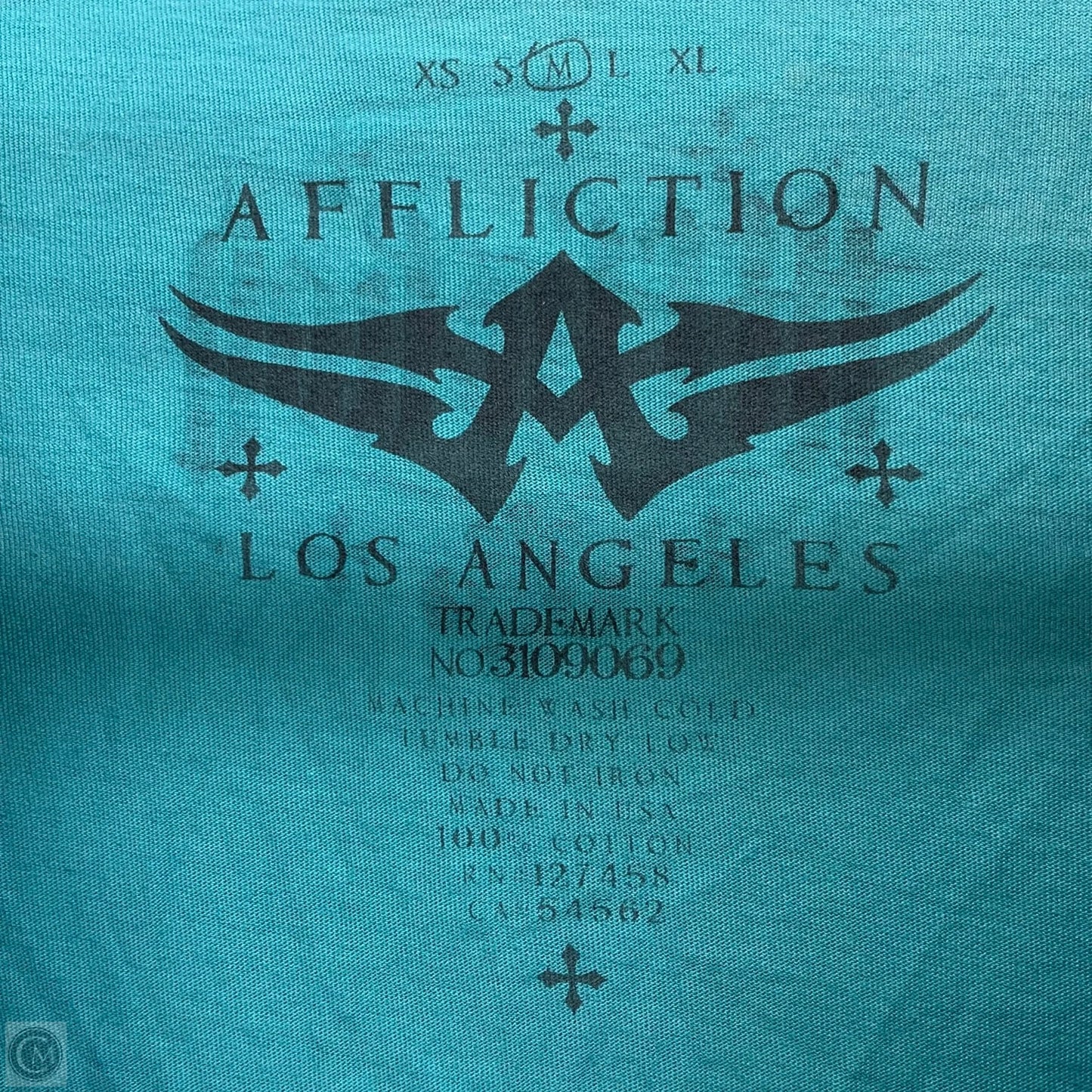 Top Short Sleeve By Affliction In Aqua, Size: M