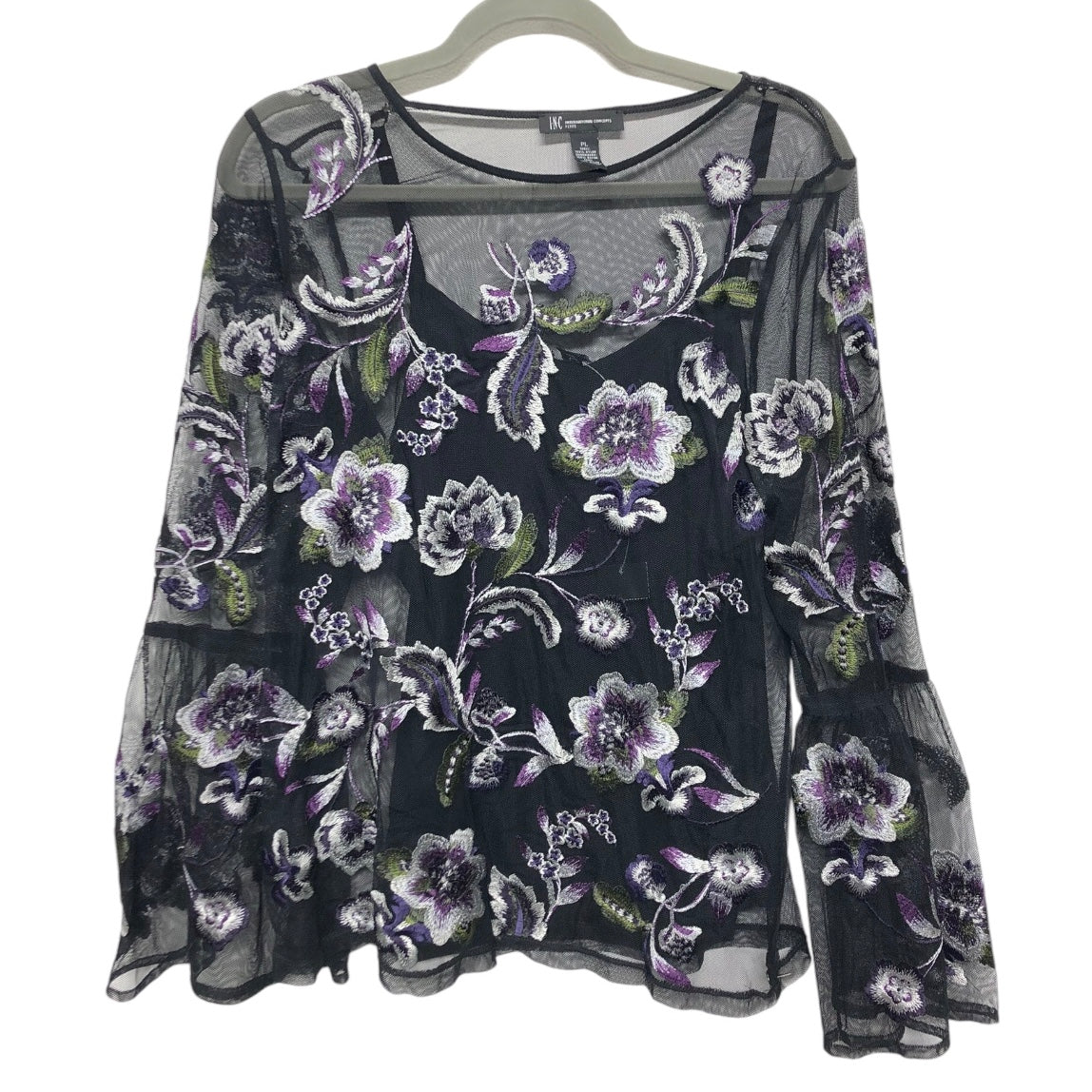 Blouse Ls By Inc In Black & Purple, Size:Lp