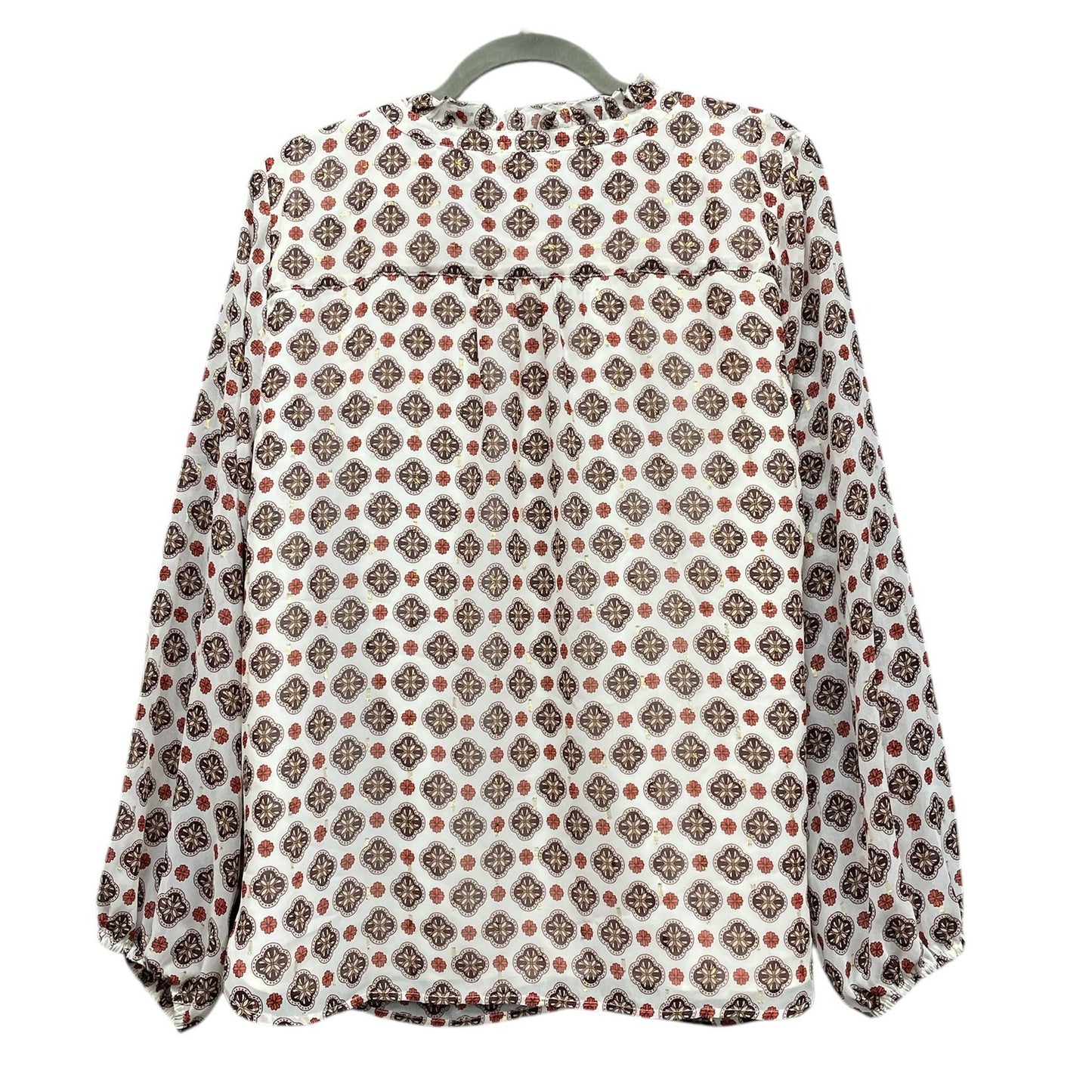 Blouse Long Sleeve By Talbots In Brown & White, Size: L