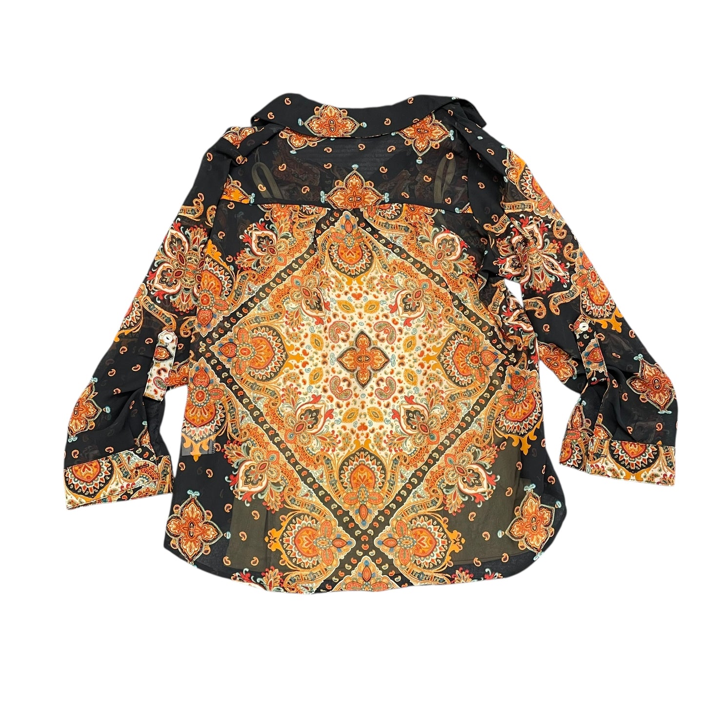 Blouse Long Sleeve By Figuero & Flower In Black & Orange, Size: Lp