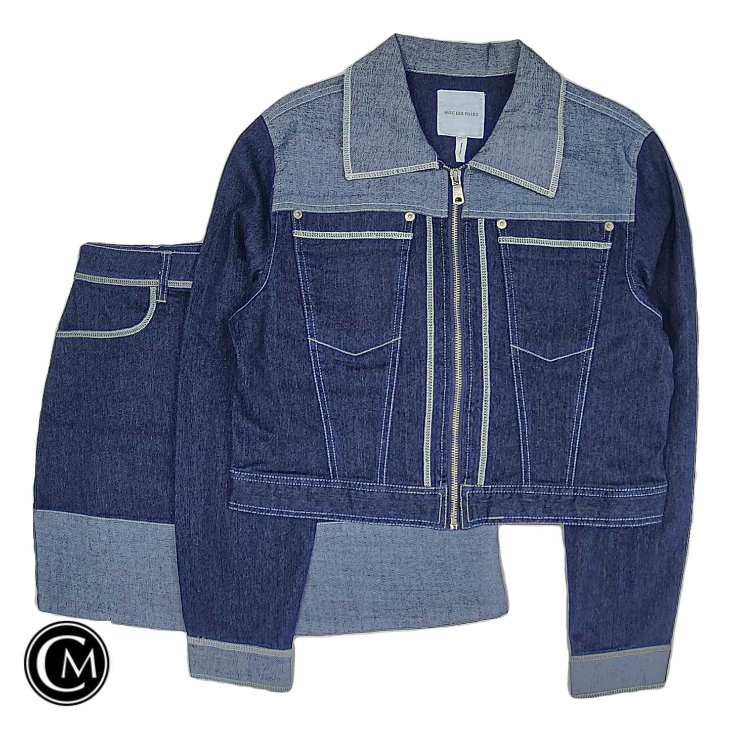 Skirt Set 2pc By Avec Les Filles In Blue Denim, Size: S image 1