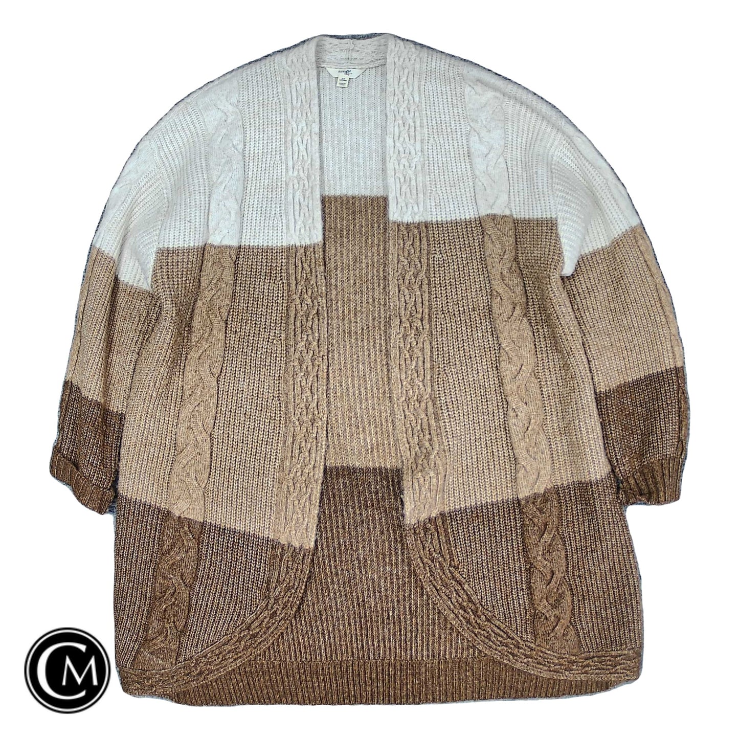Sweater Cardigan By Terra & Sky In Brown & Cream, Size: 1x image 1