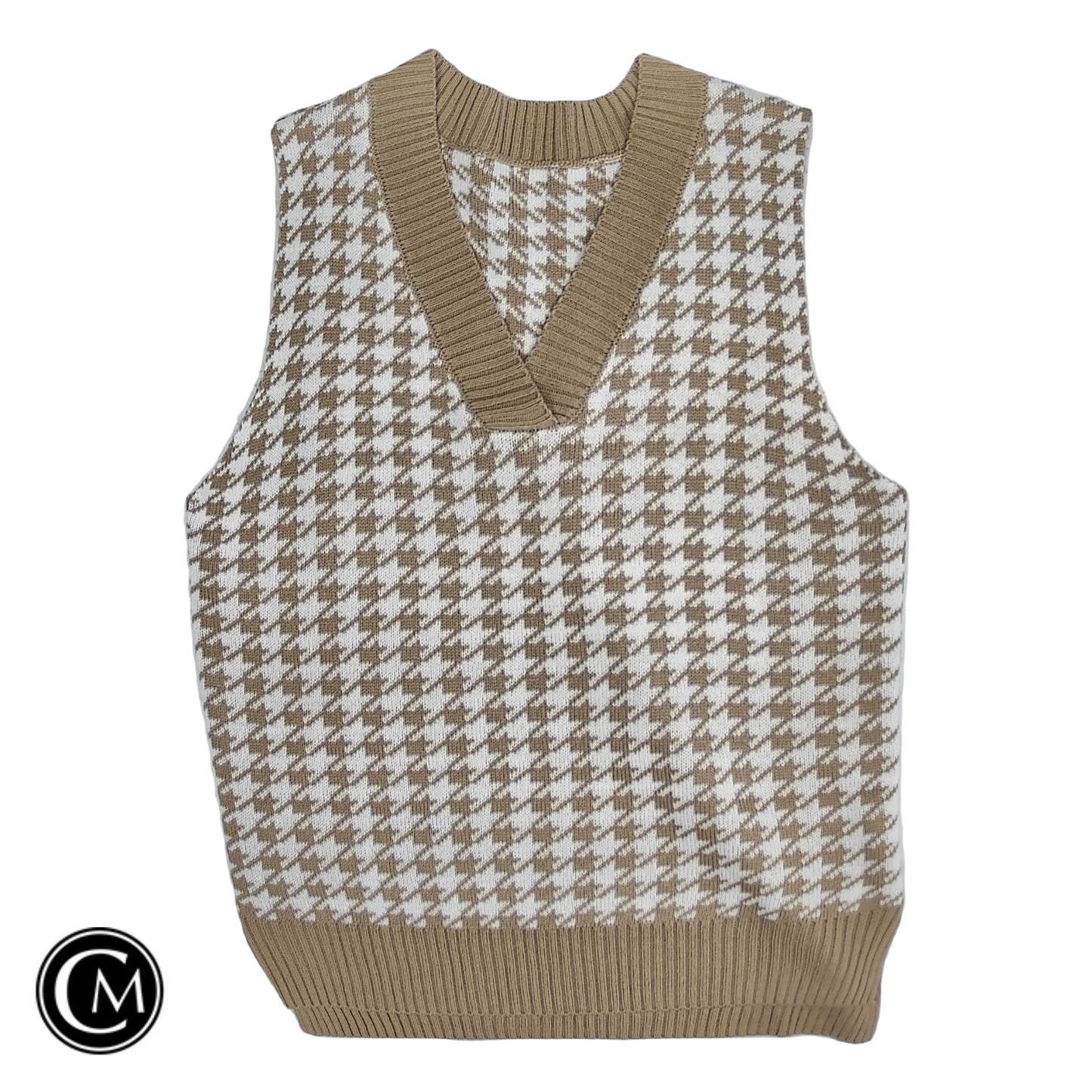 Vest Sweater By Cme In Tan & White, Size: Xl image 1