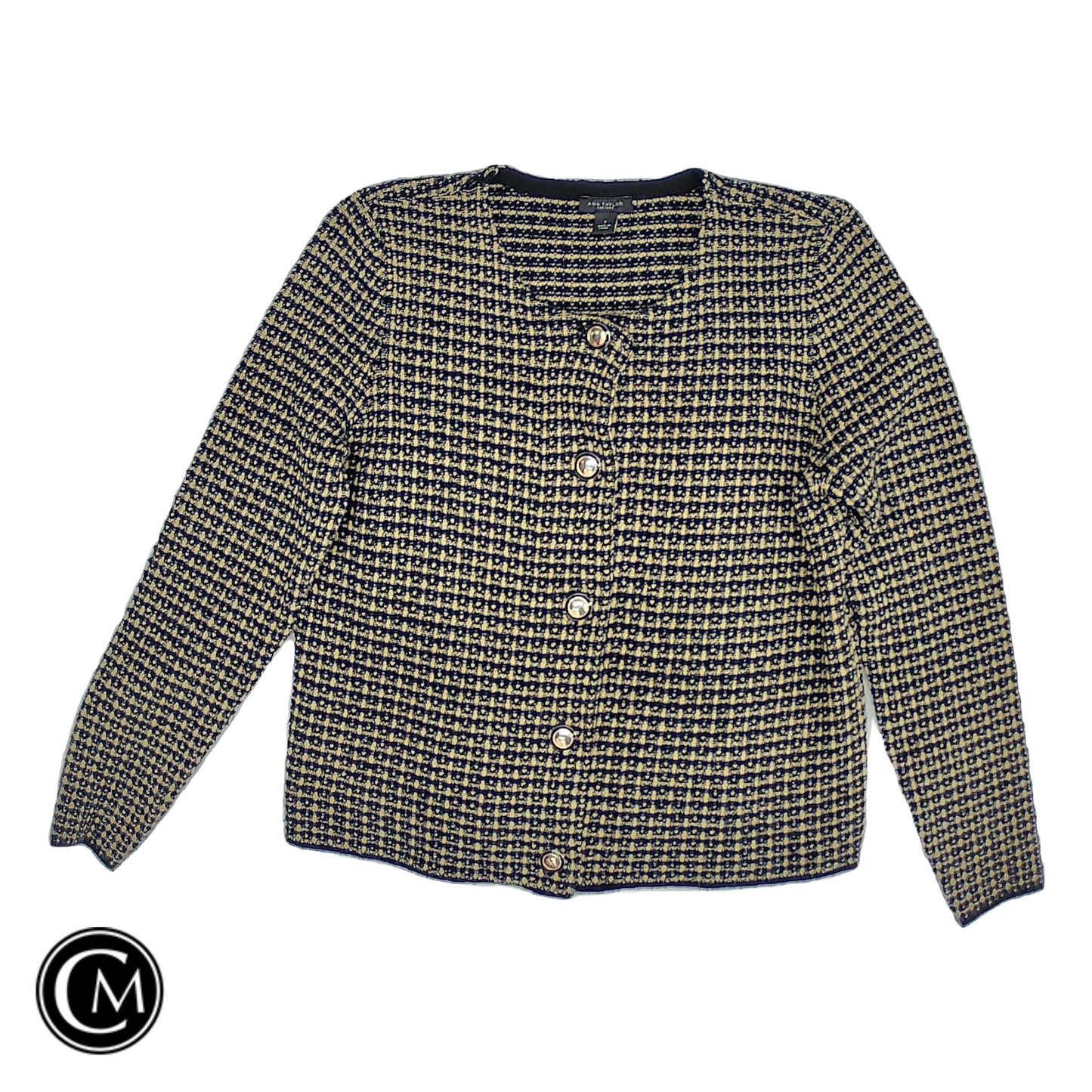 Sweater Cardigan By Ann Taylor In Black & Tan, Size: S image 1