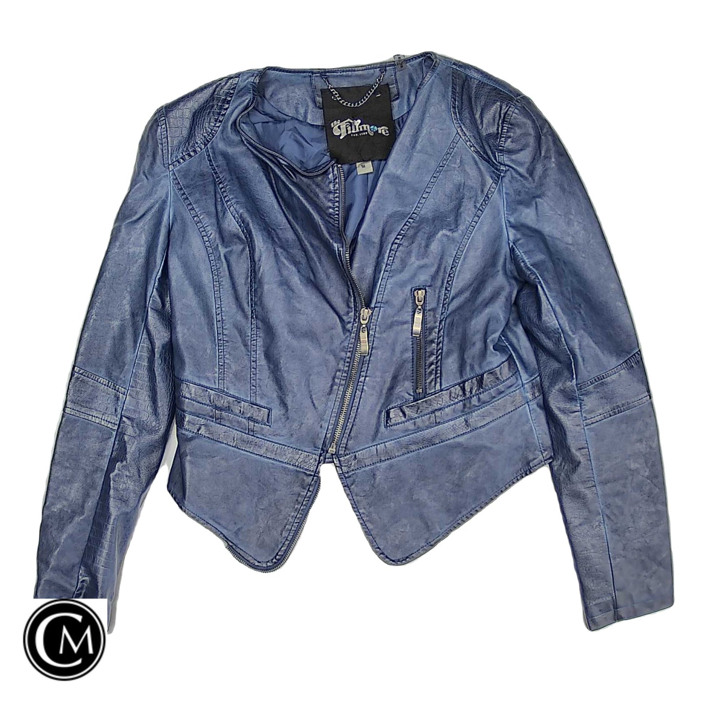 Jacket Moto By Clothes Mentor In Blue, Size: M image 1