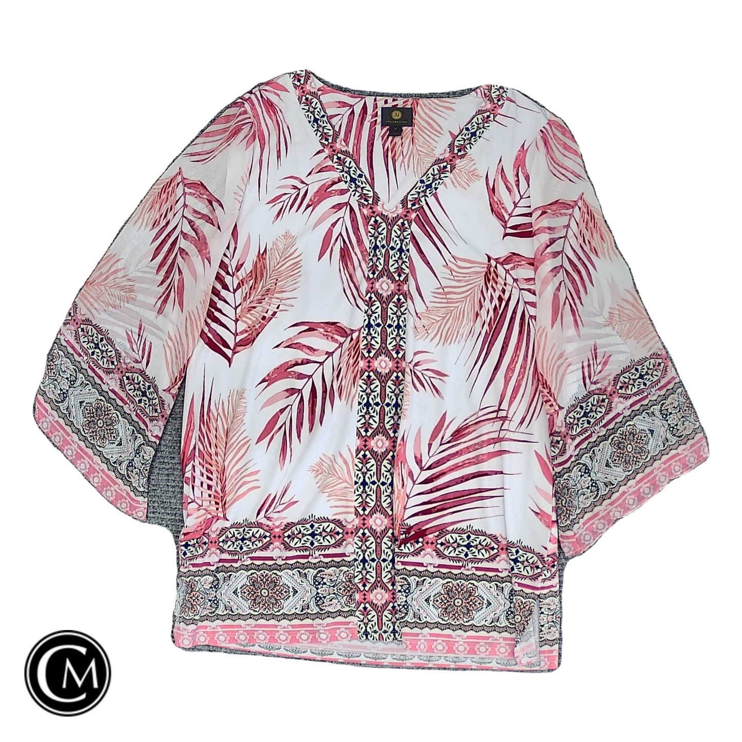 Tunic 3/4 Sleeve By Jm Collections In Pink & White, Size: M image 1