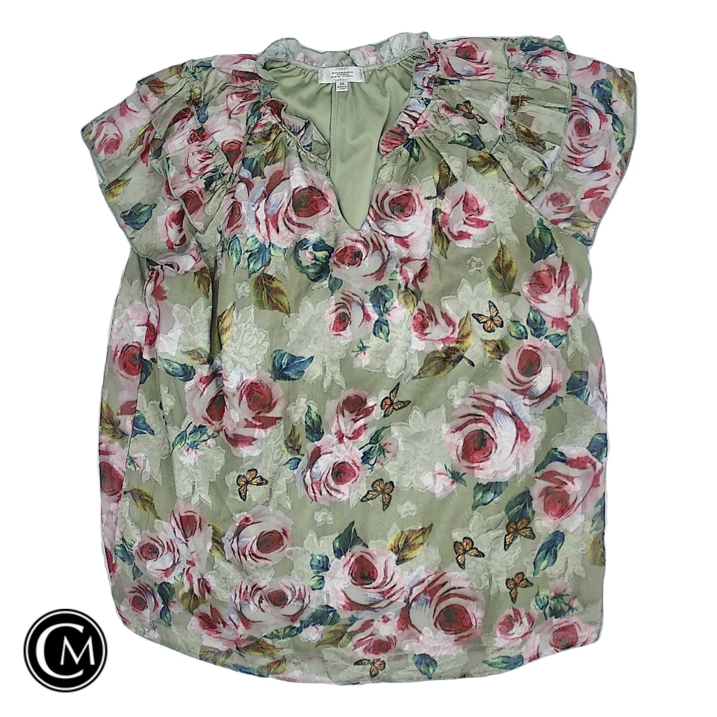 Blouse Ss By Clothes Mentor In Green & Pink, Size: 2x image 1