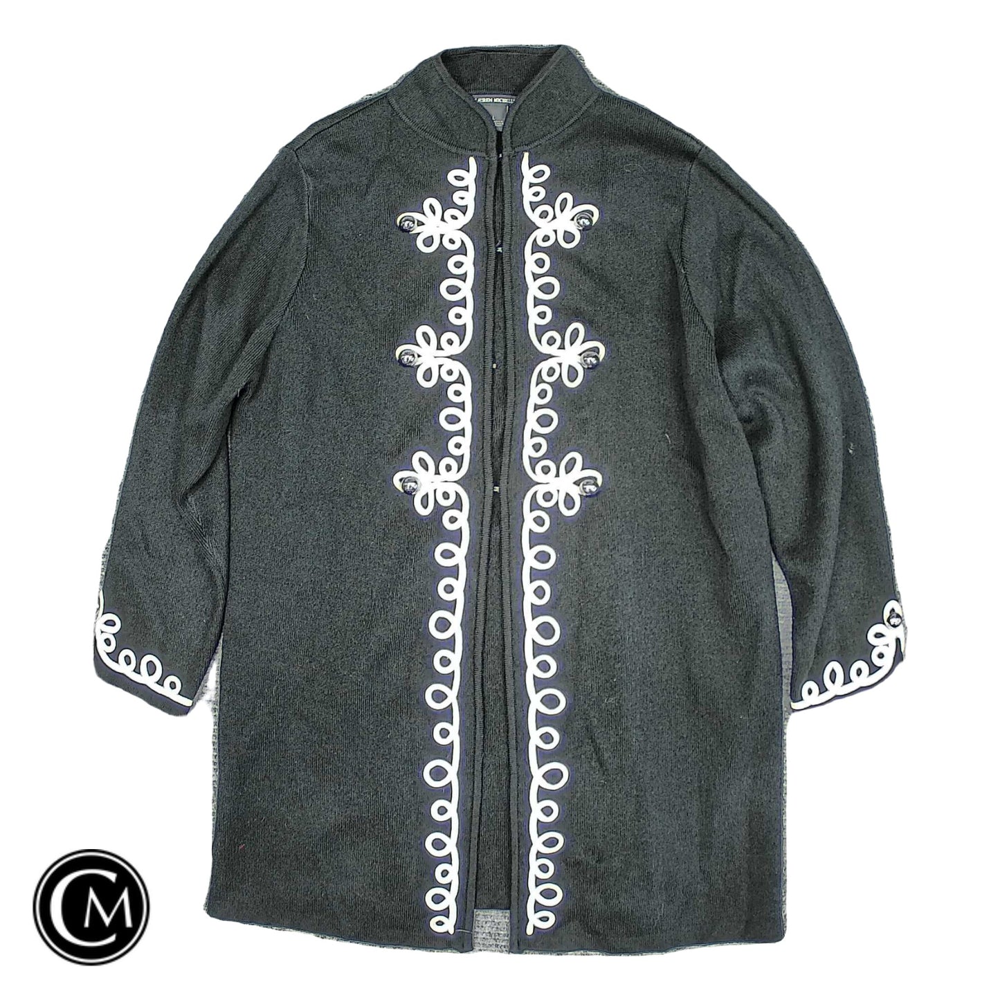 Sweater Cardigan By Clothes Mentor In Black & Silver, Size: L image 1