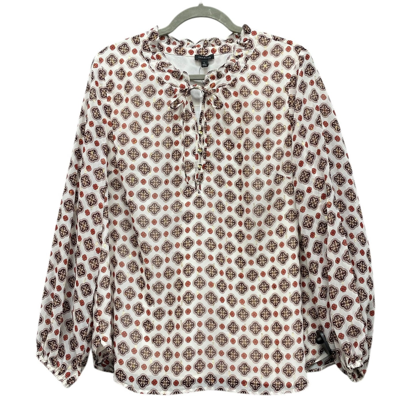 Blouse Long Sleeve By Talbots In Brown & White, Size: L