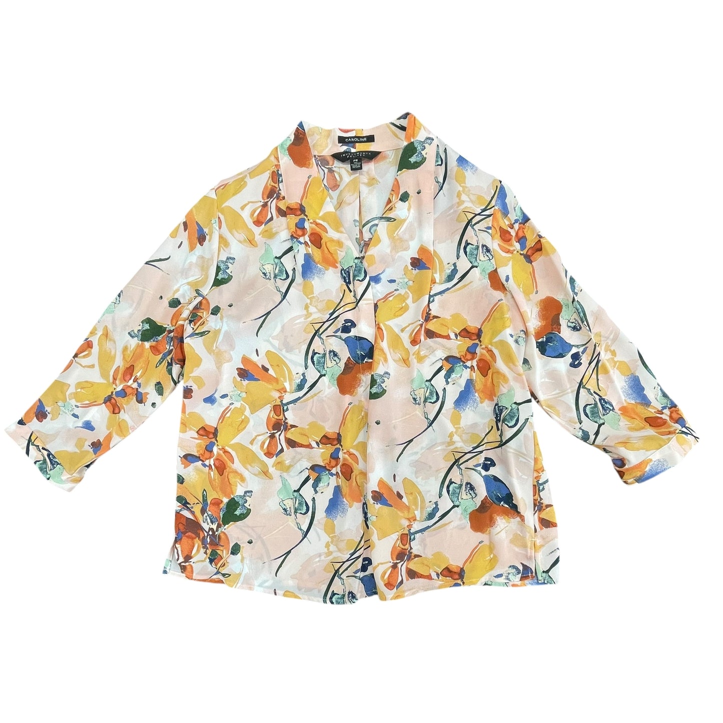 Blouse 3/4 Sleeve By Investments In Floral Print, Size:Sp