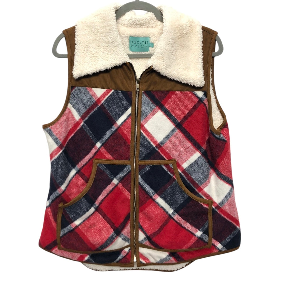 Vest Fleece By Judith March In Plaid Pattern, Size:L