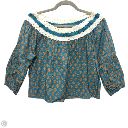 Top 3/4 Sleeve By Clothes Mentor In Blue & Orange, Size: M
