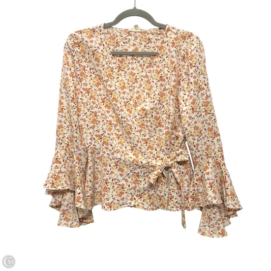 Top Long Sleeve By Meraki In Orange & White, Size: L