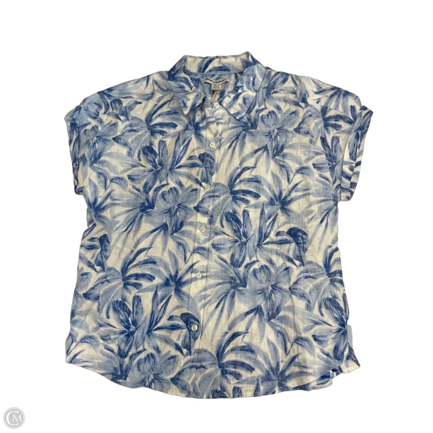 Top Short Sleeve By Tommy Bahama In Blue & White, Size: M