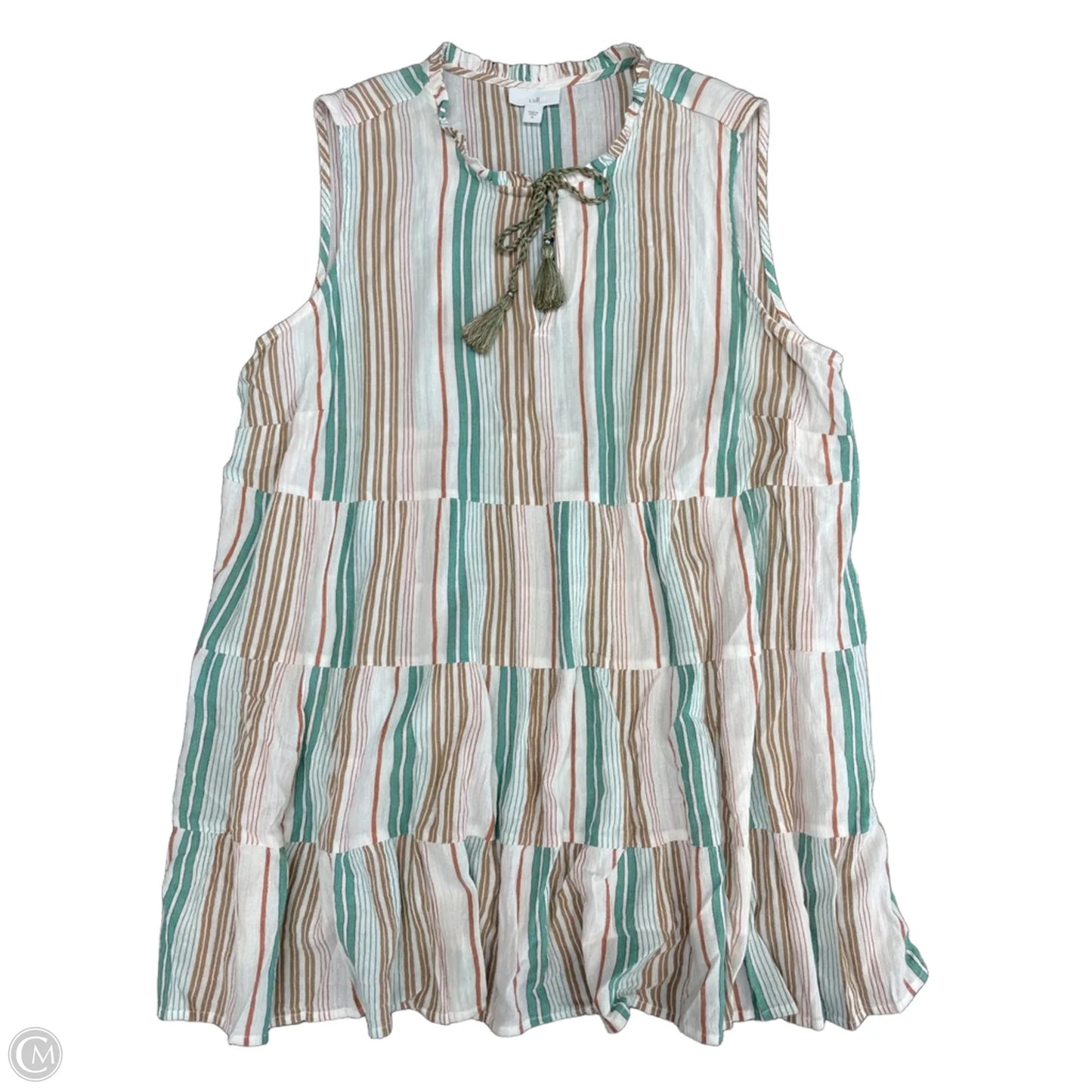 Top Sleeveless By J. Jill In Cream & Green, Size: Xl