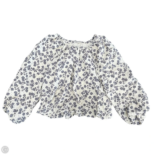 Top Long Sleeve By Loft In Blue & Cream, Size: L