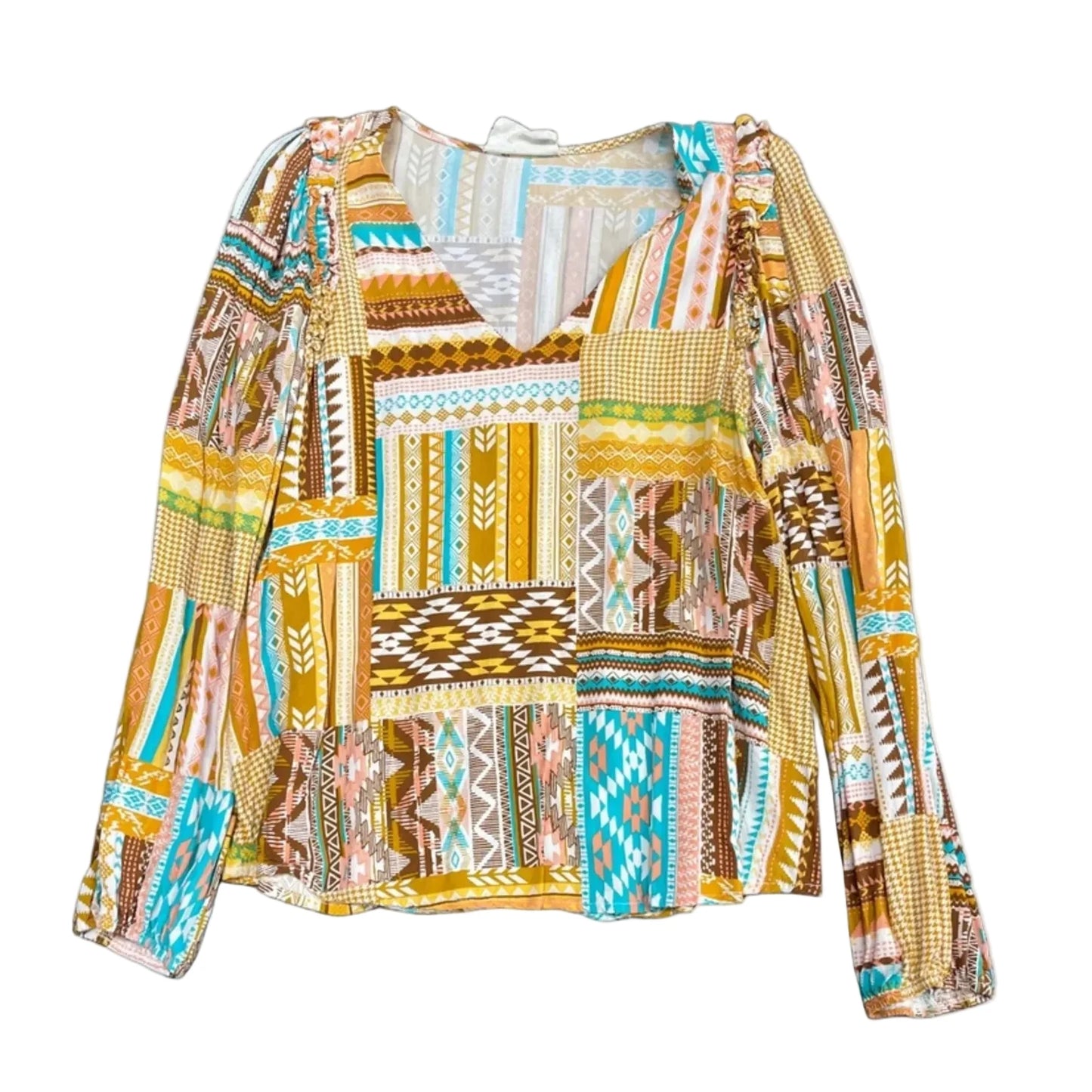 Top Long Sleeve By Savanna Jane In Blue & Yellow, Size: M