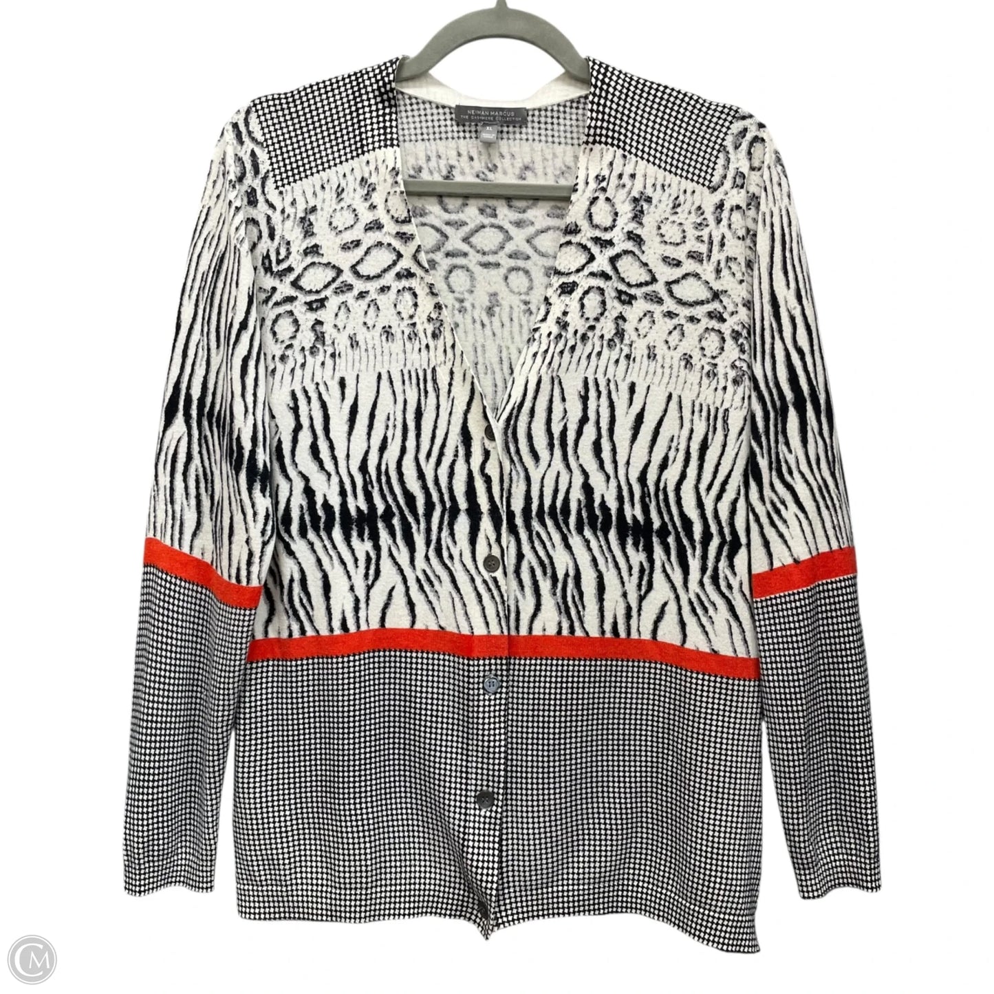 Sweater Cardigan Cashmere By Neiman Marcus In Black & White, Size: Xl