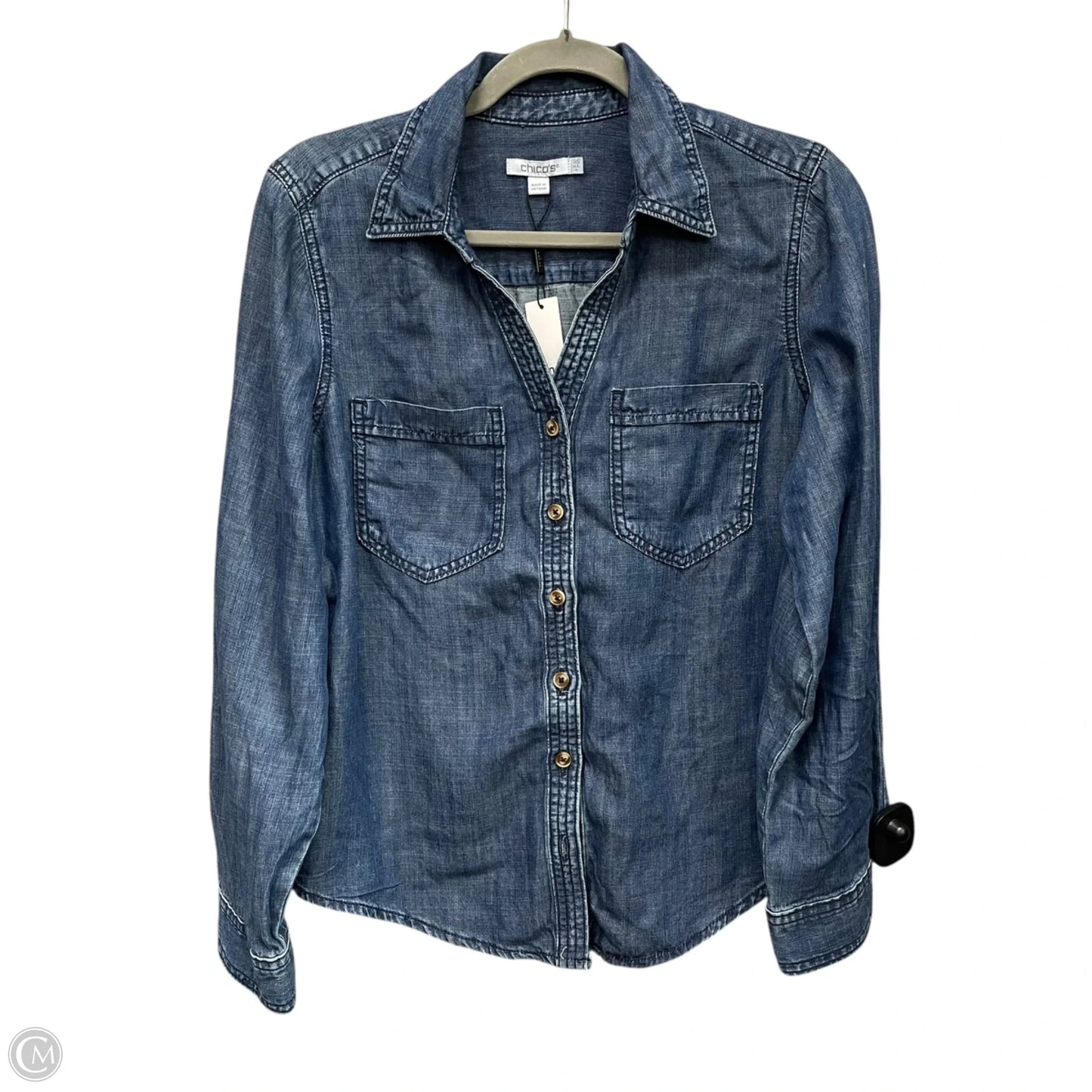 Top Long Sleeve By Chicos In Blue Denim, Size: 6