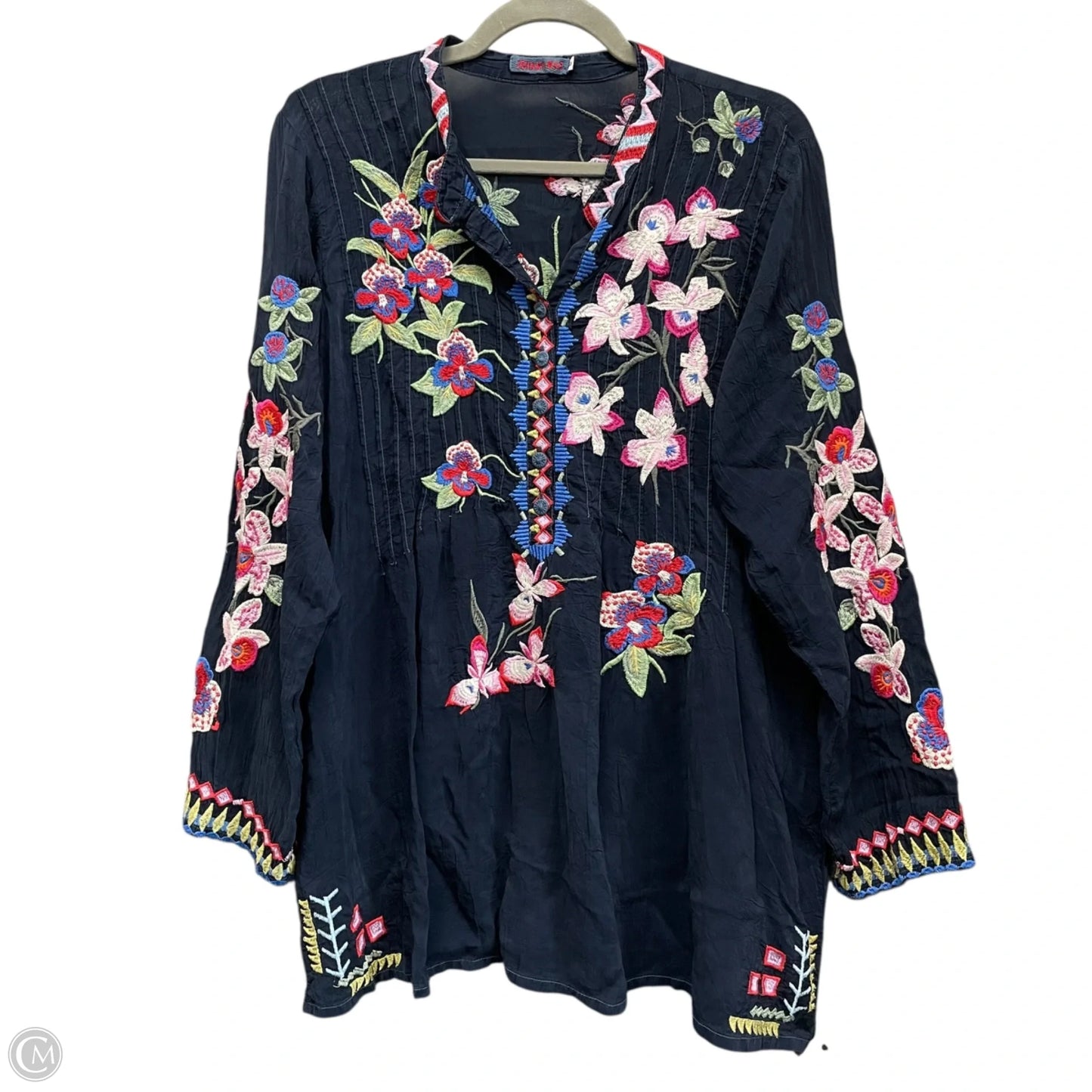 Tunic Long Sleeve By Johnny Was In Navy, Size: L