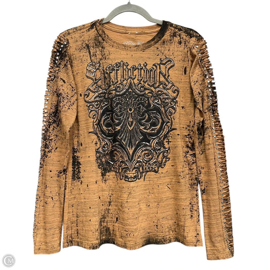 Top Long Sleeve By Affliction In Black & Tan, Size: S