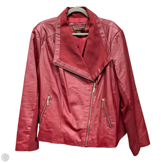 Jacket Moto Leather By Iman Hsn In Maroon, Size: 1x