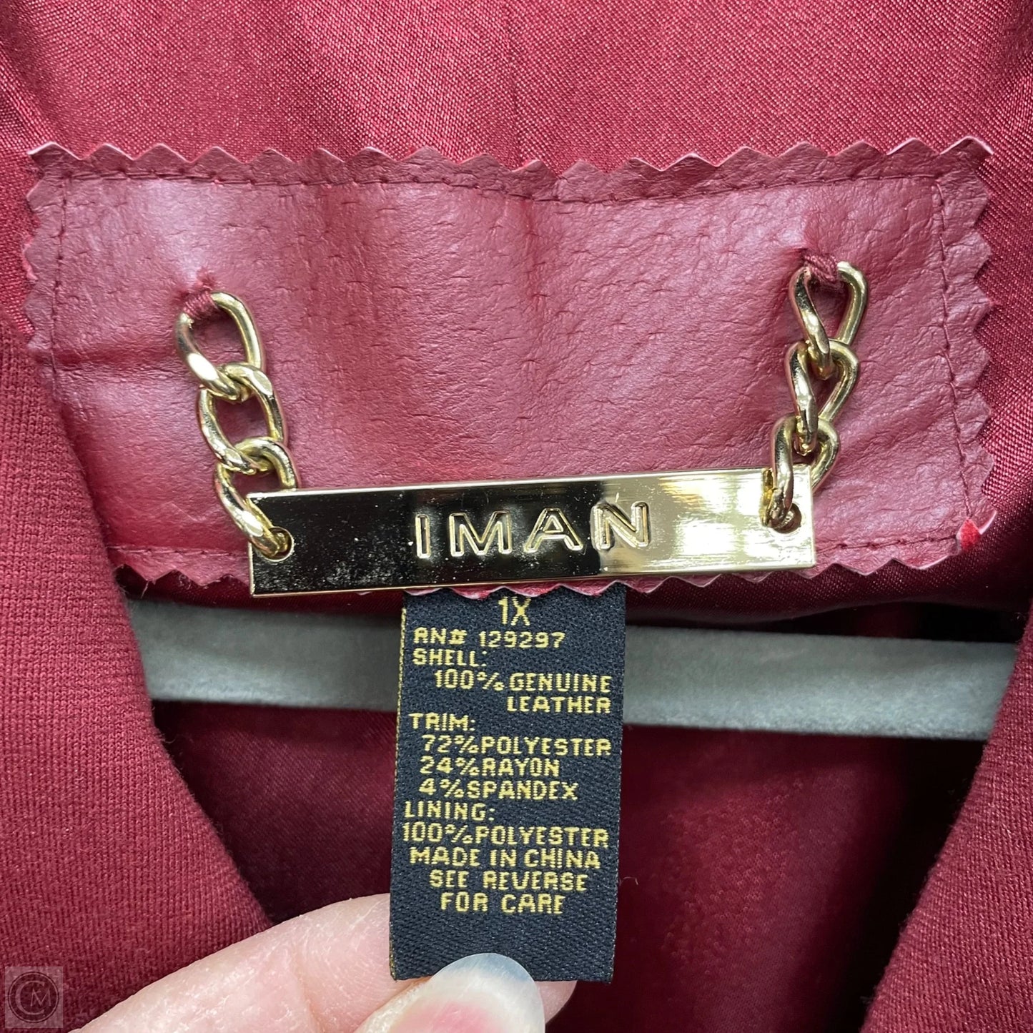 Jacket Moto Leather By Iman Hsn In Maroon, Size: 1x