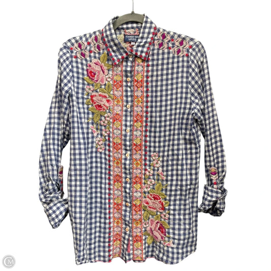 Top Long Sleeve By Johnny Was In Blue & White, Size: S