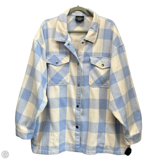 Jacket Shirt By Hfx In Blue & White, Size: Xxl