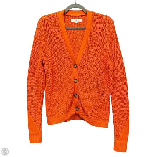 Sweater Cardigan By Loft In Orange, Size: L