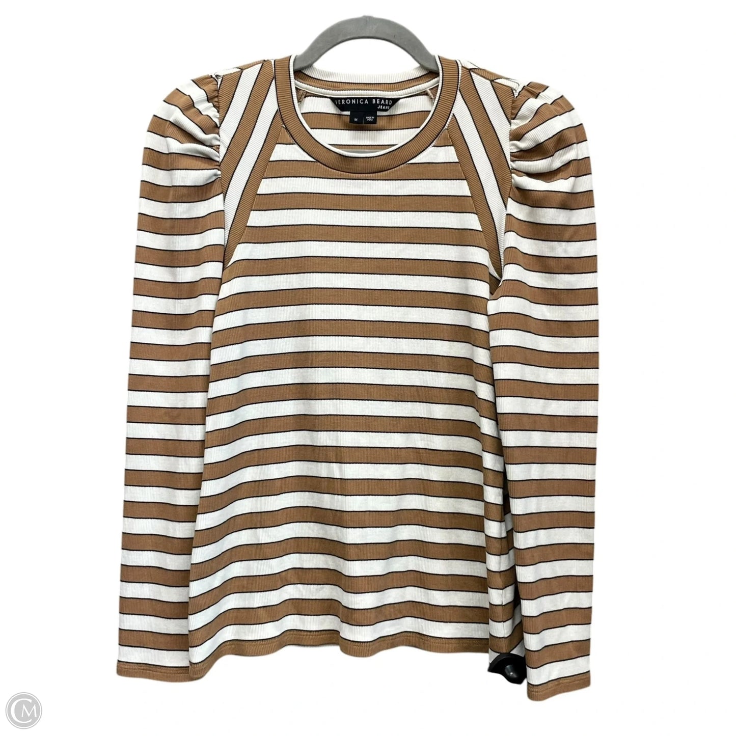 Top Long Sleeve By Veronica Beard In Brown & Cream, Size: M