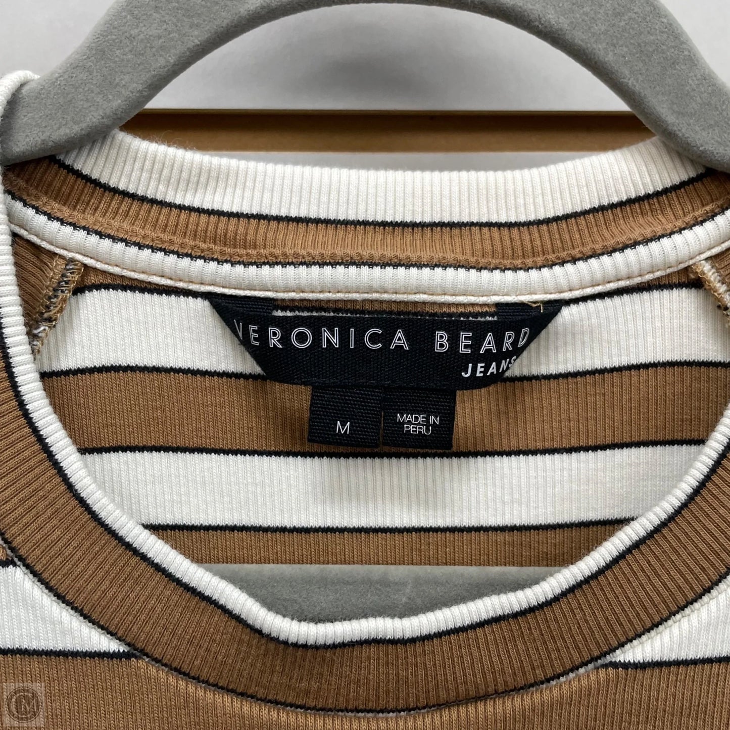 Top Long Sleeve By Veronica Beard In Brown & Cream, Size: M