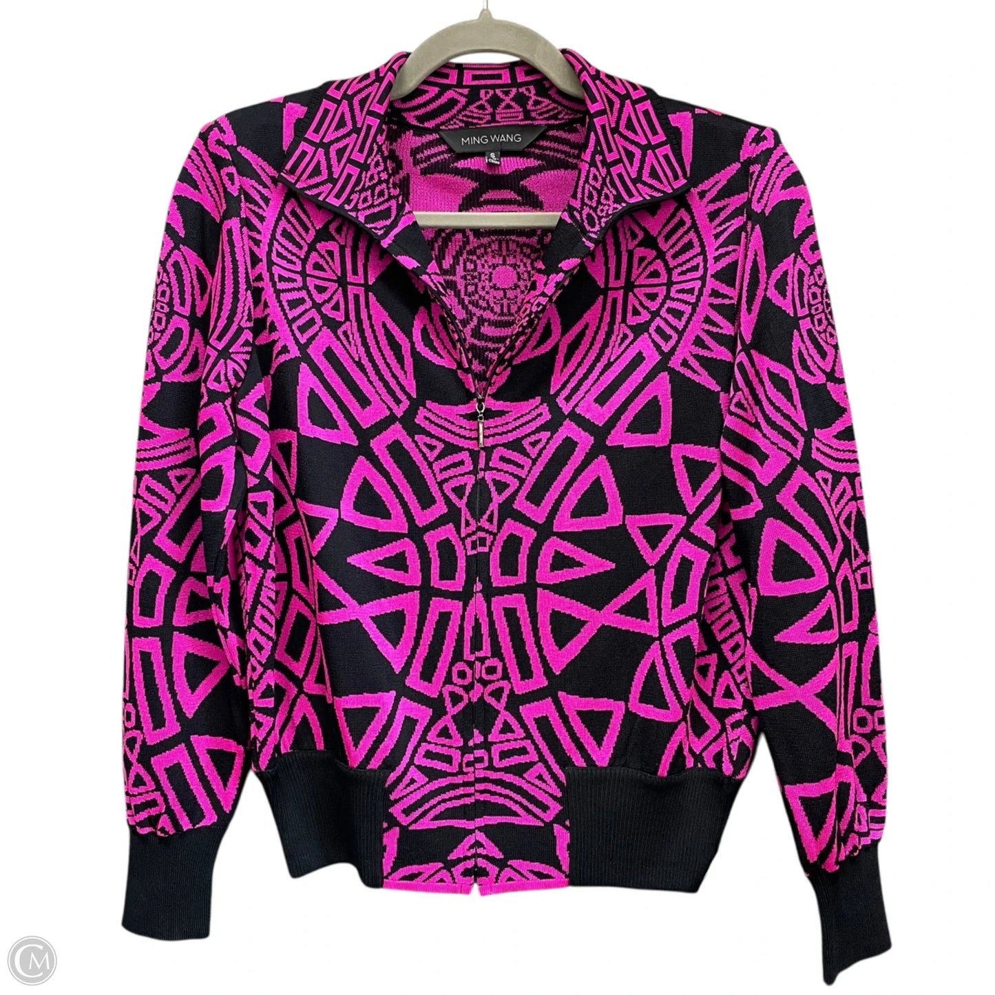 Sweater Cardigan By Ming Wang In Black & Pink, Size: S