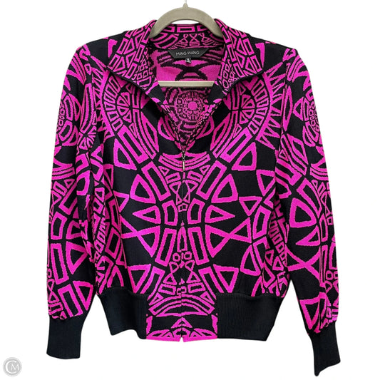 Sweater Cardigan By Ming Wang In Black & Pink, Size: S
