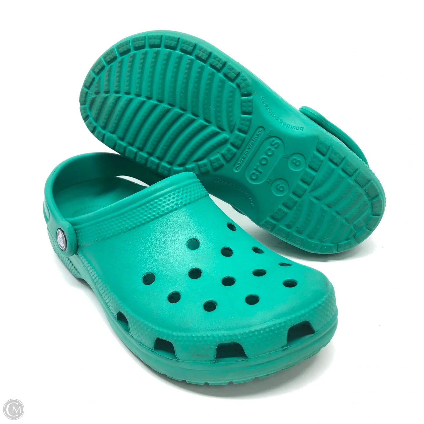 Shoes Flats By Crocs In Green, Size: 8