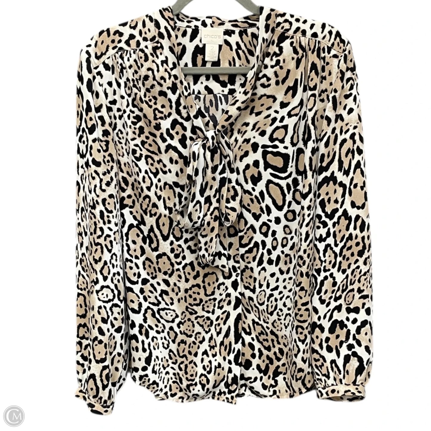 Blouse Long Sleeve By Chicos In Leopard Print, Size: L