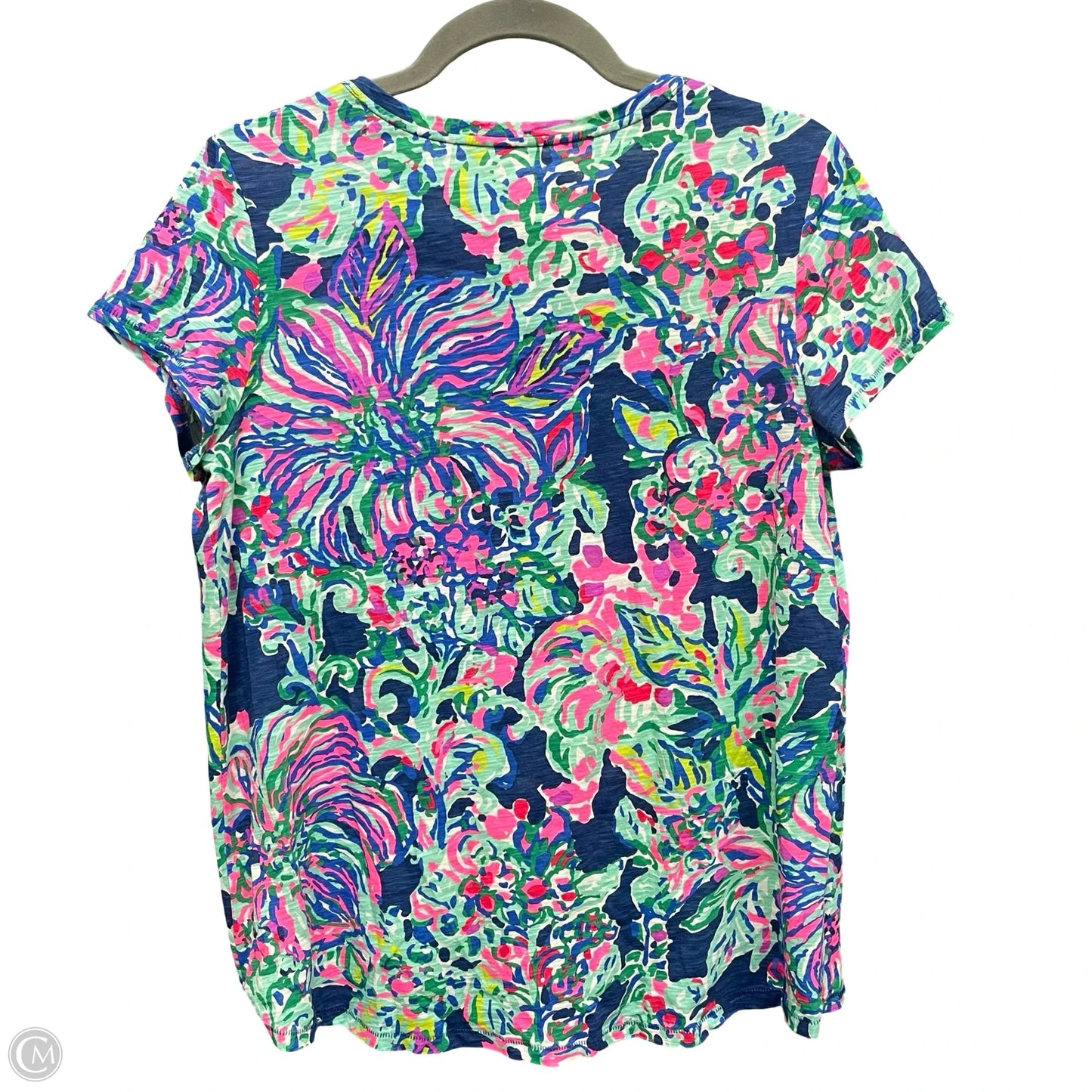 Top Short Sleeve Designer By Lilly Pulitzer In Blue & Pink, Size: M