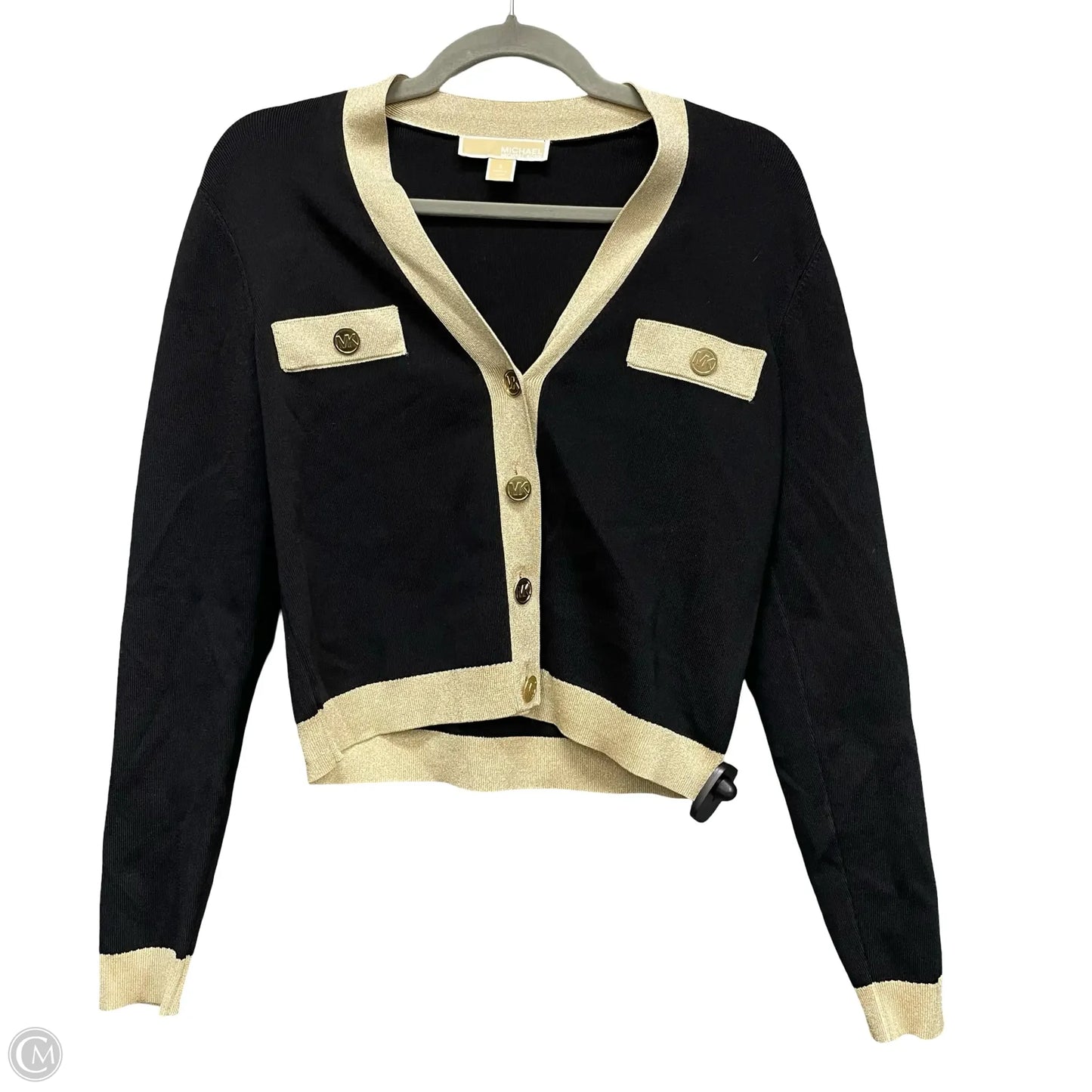 Sweater Cardigan By Michael By Michael Kors In Black & Gold, Size: S