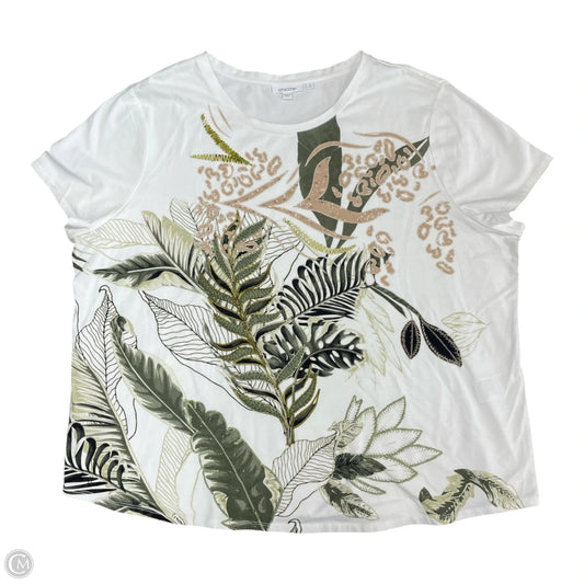 Top Short Sleeve By Chicos In Green & White, Size: 1x